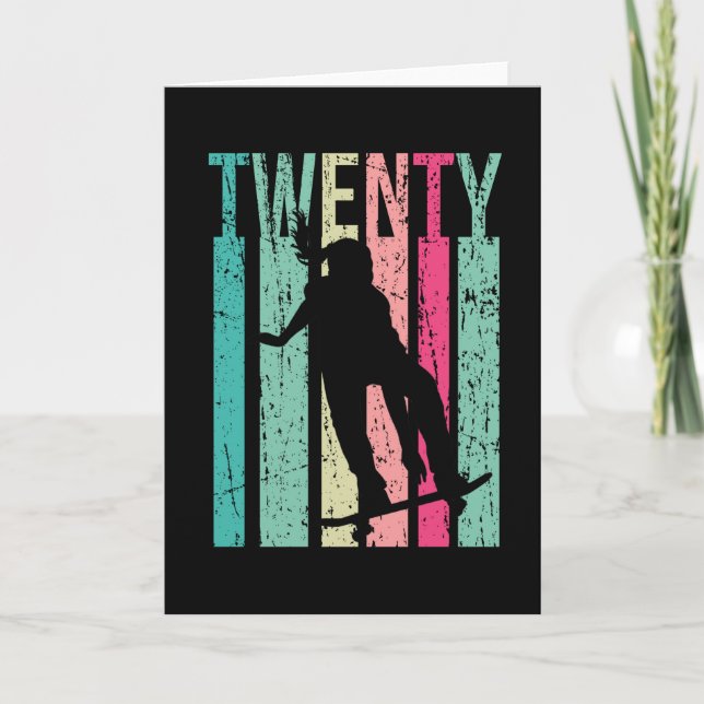20th Birthday Skater Girl Skateboarding Skating 20 Card (Front)