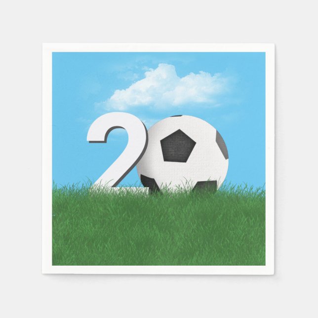 20th Birthday Soccer Ball In Green Grass Napkin (Front)