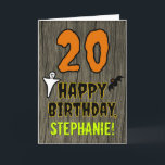 20th Birthday: Spooky Halloween Theme, Custom Name Card<br><div class="desc">The front of this scary and spooky Halloween birthday themed greeting card design features a large number "20". It also features the message "HAPPY BIRTHDAY, ", plus a customizable name. There are also depictions of a bat and a ghost on the front. The inside features an editable birthday greeting message,...</div>