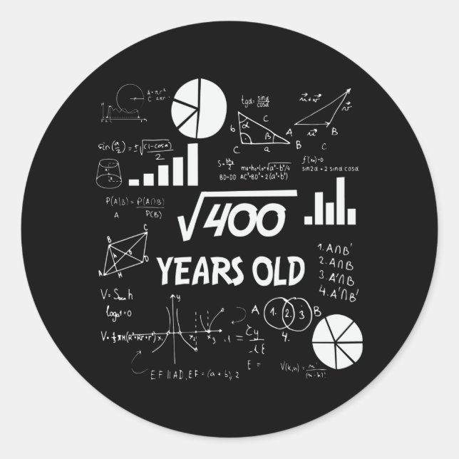 20th Birthday Square Root Math 20 Years Old Bday Classic Round Sticker (Front)