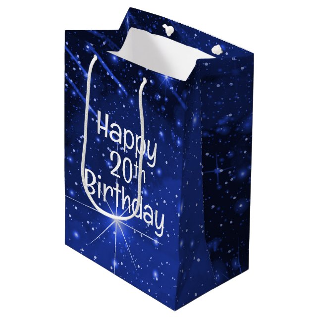 20th Birthday Star Galaxy Medium Gift Bag (Front Angled)