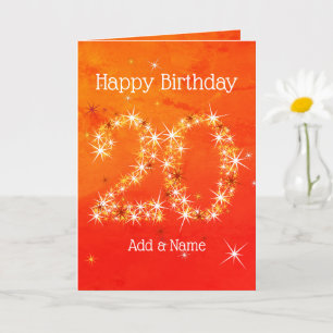 20th Birthday - Star Number Red Orange Glow Age 20 Card