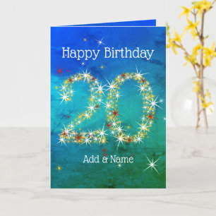 20th Birthday - Star Numbers - Blue Green - Age 20 Card