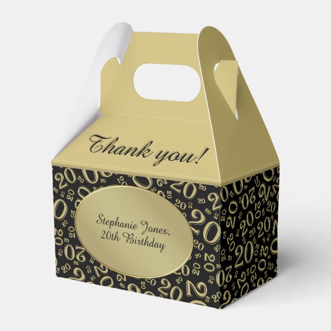 20th Birthday Thank You Number Pattern Gold/Black Favour Box (Front Side)