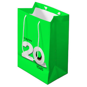 20th Birthday Toilet Paper Roll on Neon Green Medium Gift Bag