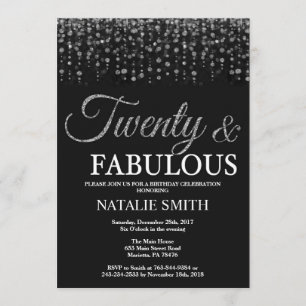 20th Birthday Twenty and Fabulous Silver Glitter Invitation