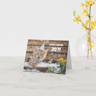 20th Birthday with Cute Kitten in a Bubble Bath Card