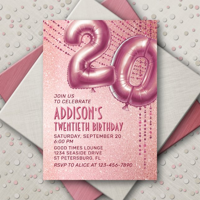 20th Birthday Womens Rose Gold Invitation (Creator Uploaded)