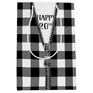 20th Birthday Zipper On Buffalo Plaid   Medium Gift Bag