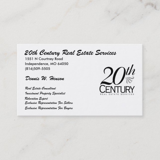 20th century logo (4), 20th Century Real Estate... Business Card (Front)