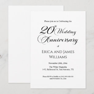 20th China Wedding Anniversary Elegant Script Invitation