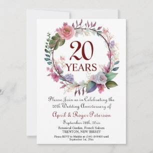 20th China Wedding Anniversary Floral Invitation