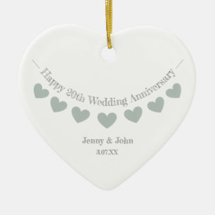 20th china wedding anniversary heart bunting ceramic tree decoration