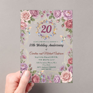 20th China Wedding Anniversary Hummingbirds Acrylic Invitations