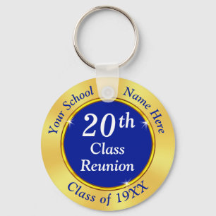 20th Class Reunion Gifts. Royal Blue, Gold, White Key Ring