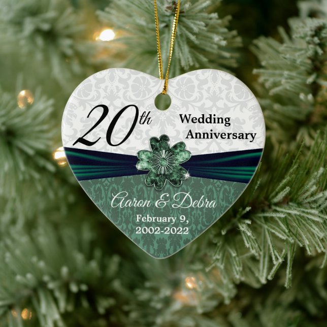 20th Emerald Damask Wedding Anniversary -Custom Ceramic Tree Decoration (Tree)