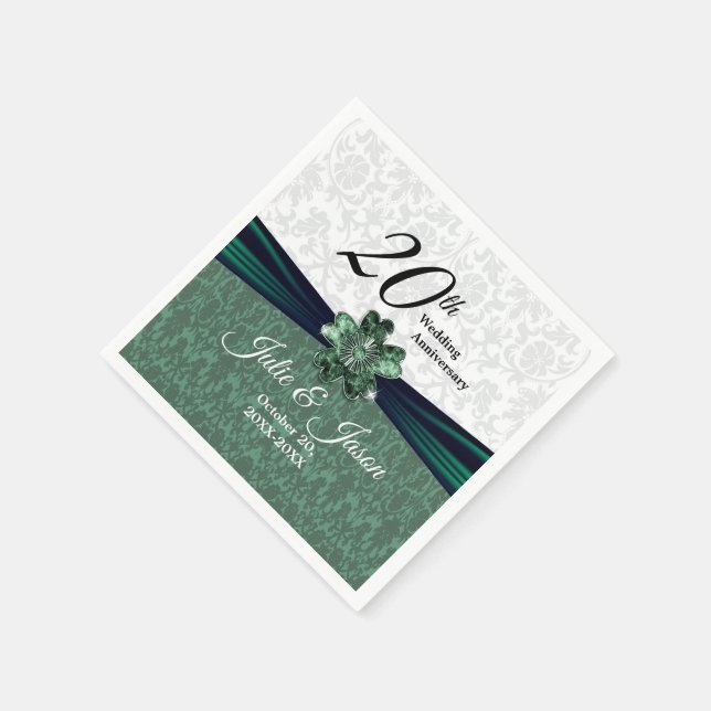 20th Emerald Damask Wedding Anniversary Napkin (Corner)