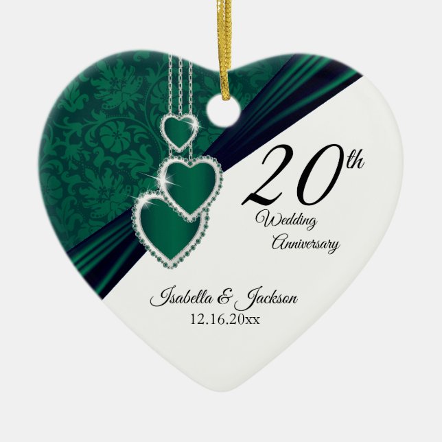 20th Emerald Photo Wedding Anniversary with Photo Ceramic Tree Decoration (Front)