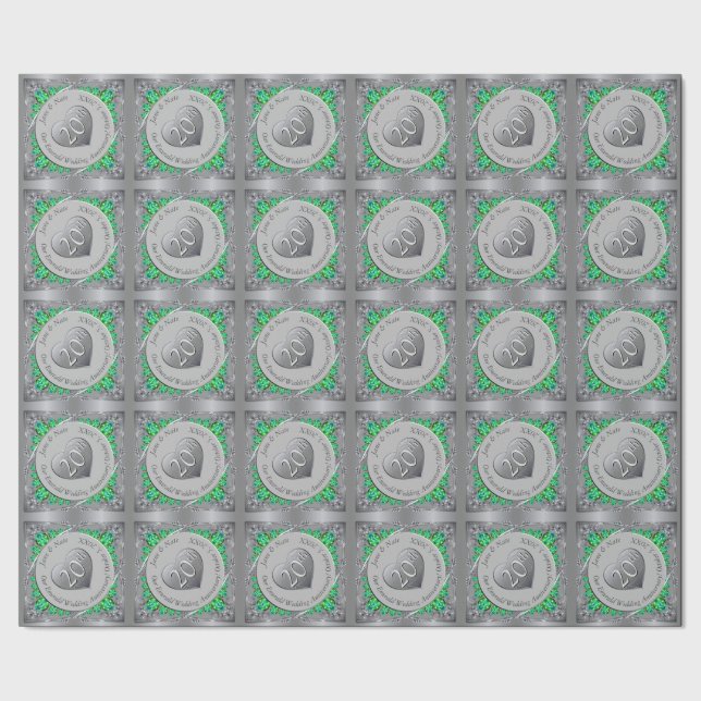 20th Emerald Platinum Wedding Anniversary Wrapping Paper (Seam)