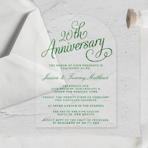 20th Emerald Wedding Anniversary Acrylic Invitations
