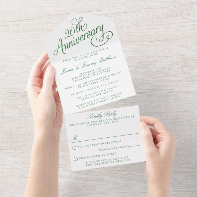 20th Emerald Wedding Anniversary All In One Invitation (Tearaway)