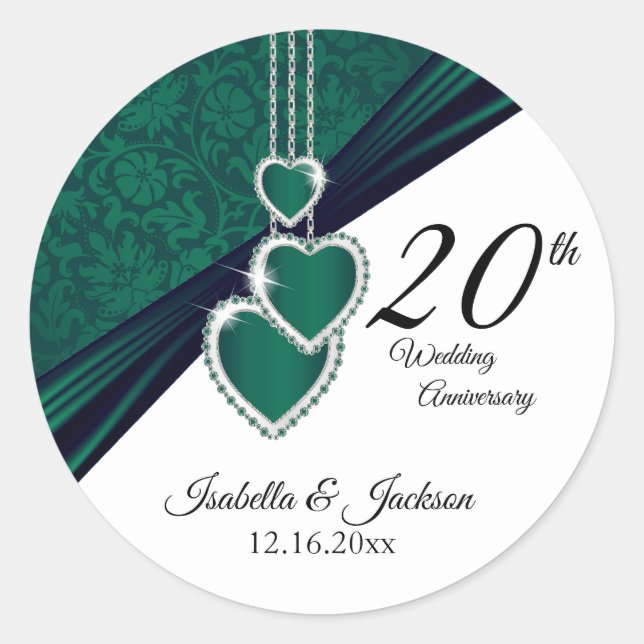 20th Emerald Wedding Anniversary Design Classic Round Sticker (Front)