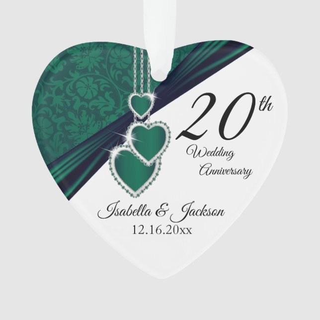 20th Emerald Wedding Anniversary Keepsake Design Ornament (Front)