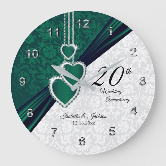 20th Emerald Wedding Anniversary Keepsake Large Clock (Front)