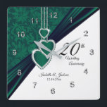20th Emerald Wedding Anniversary Keepsake Square Wall Clock<br><div class="desc">🥇AN ORIGINAL COPYRIGHT ART DESIGN by Donna Siegrist ONLY AVAILABLE ON ZAZZLE! A beautiful Emerald Green Clock that is ready for you to personalize. A perfect Wedding Anniversary keepsake or a unique gift to someone with many years of service to your business / company to display proudly in their office...</div>