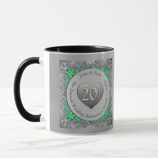 20th Emerald Wedding Anniversary Mug (Left)