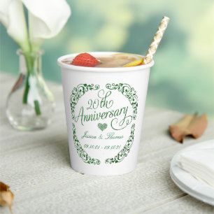 20th Emerald Wedding Anniversary Paper Cups