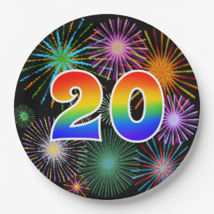 20th Event - Fun, Colourful, Bold, Rainbow 20 Paper Plate