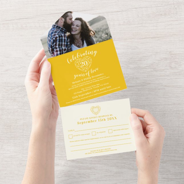 20th Golden Diamond wedding anniversary RSVP photo All In One Invitation (Tearaway)