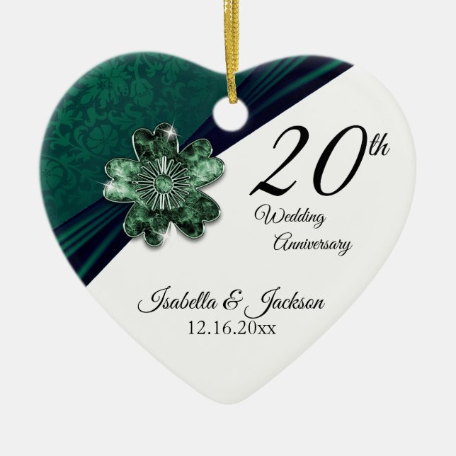 20th Green Emerald Wedding Anniversary Ceramic Tree Decoration (Front)
