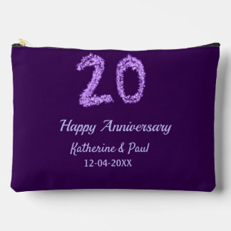 20th happy anniversary add couple name date purple accessory pouch