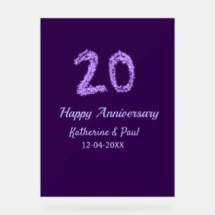20th happy anniversary add couple name date purple acrylic sign