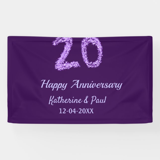 20th happy anniversary add couple name date purple banner (Horizontal)