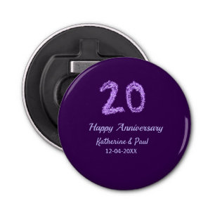 20th happy anniversary add couple name date purple bottle opener