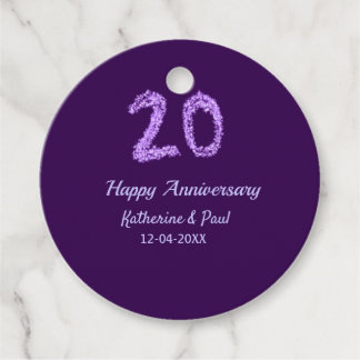 20th happy anniversary add couple name date purple favour tags