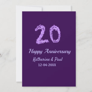 20th happy anniversary add couple name date purple invitation