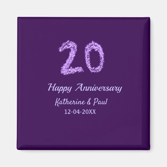 20th happy anniversary add couple name date purple magnet (Front)