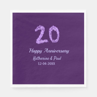 20th happy anniversary add couple name date purple napkin