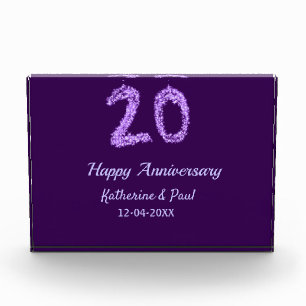 20th happy anniversary add couple name date purple photo block
