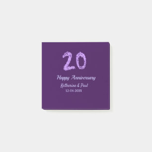 20th happy anniversary add couple name date purple post-it notes