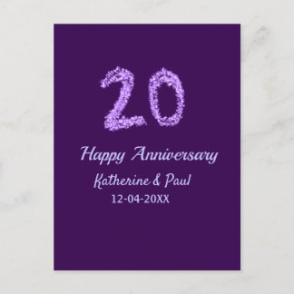 20th happy anniversary add couple name date purple postcard