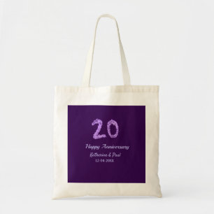 20th happy anniversary add couple name date purple tote bag