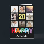 20th Happy Birthday Photo Collage Modern Black Card<br><div class="desc">20th Happy Birthday Photo Collage Modern Black Card with personalised name. For further customisation,  please click the "Customise it" button and use our design tool to modify this template.</div>