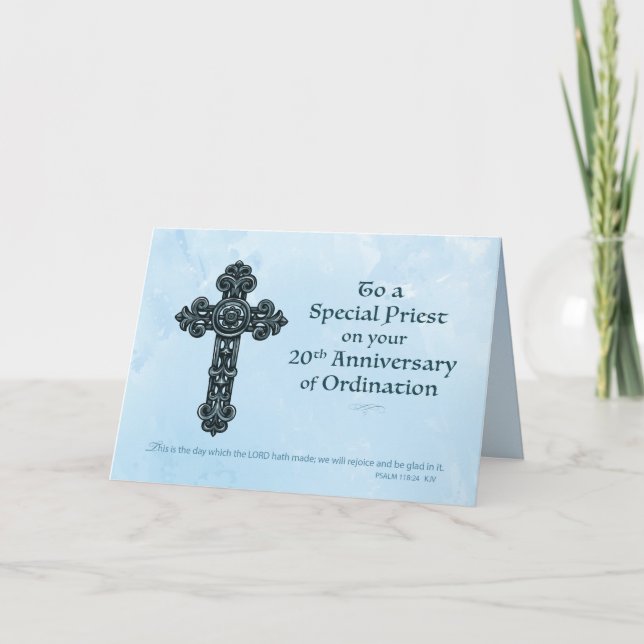 20th Ordination Anniversary Priest, Ornate Cross Card (Front)