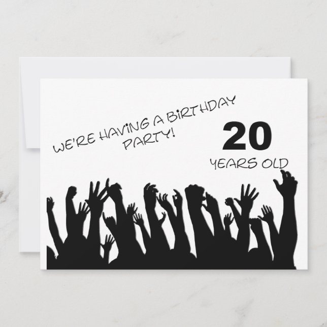 20th party invitation with cheering crowds (Front)