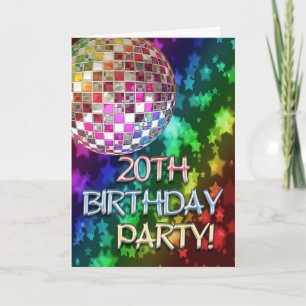 20th party with disco ball and rainbow of stars invitation